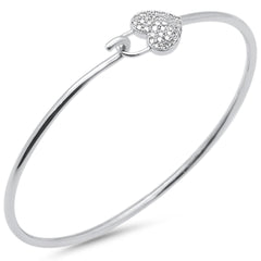 DIAMOND CLOSEOUT! .19ct G SI 14K White Gold Diamond Heart Lock Wrap around Hook Bangle Bracelet 7" Long