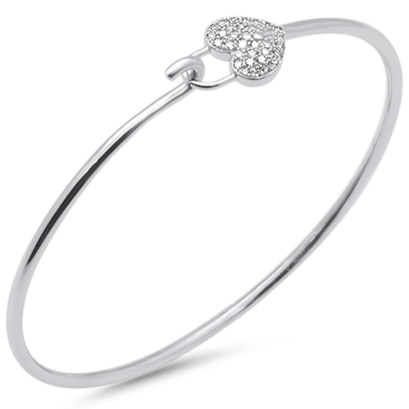 DIAMOND CLOSEOUT! .19ct G SI 14K White Gold Diamond Heart Lock Wrap around Hook Bangle Bracelet 7" Long