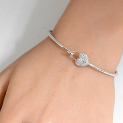 DIAMOND CLOSEOUT! .19ct G SI 14K White Gold Diamond Heart Lock Wrap around Hook Bangle Bracelet 7" Long