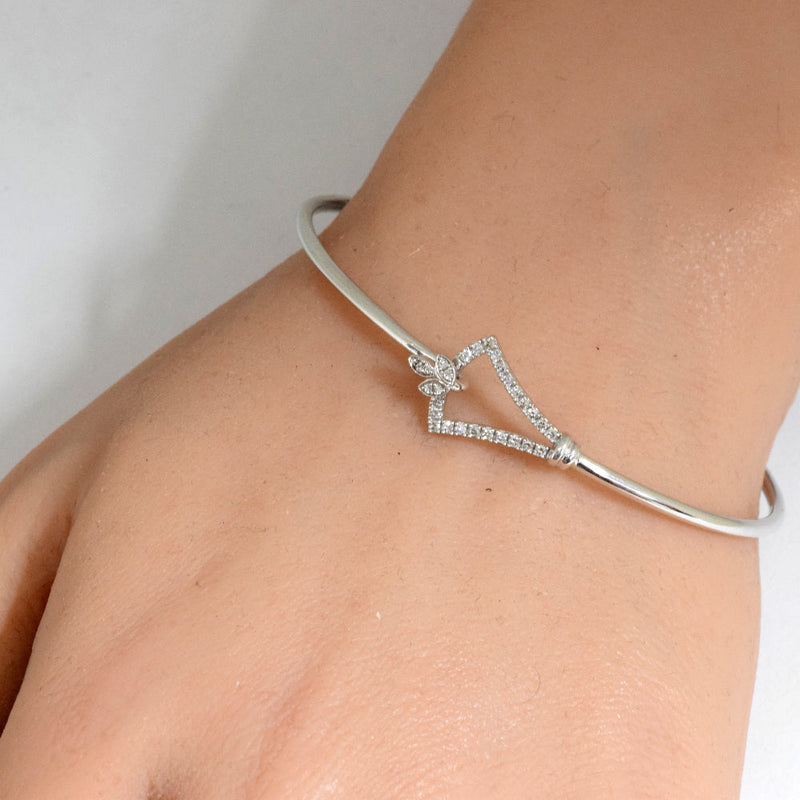DIAMOND CLOSEOUT! .19ct G SI 14K White Gold Diamond Hook Bangle Bracelet 7" Long