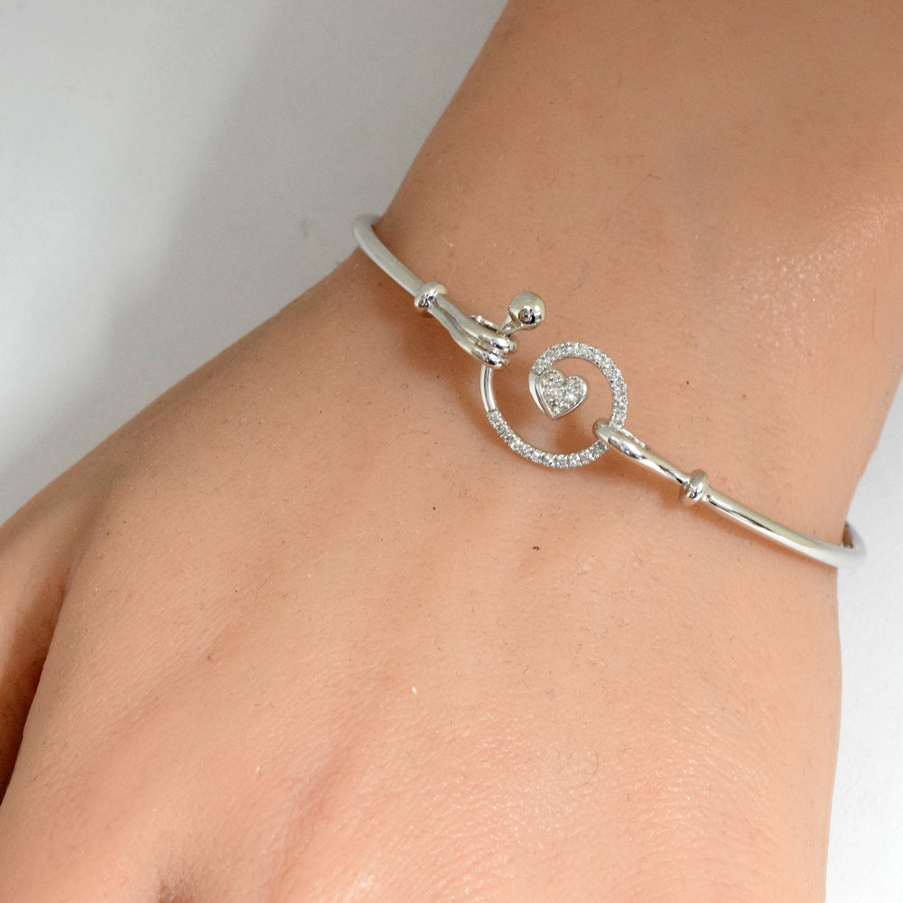 DIAMOND CLOSEOUT! .13ct G SI 14K White Gold Diamond Heart Spiral Hook Wrap Around Bangle Bracelet 7" Long