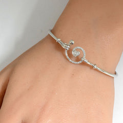 DIAMOND CLOSEOUT! .13ct G SI 14K White Gold Diamond Heart Spiral Hook Wrap Around Bangle Bracelet 7" Long