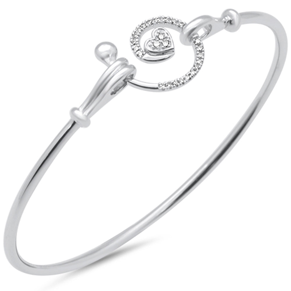 DIAMOND CLOSEOUT! .13ct G SI 14K White Gold Diamond Heart Spiral Hook Wrap Around Bangle Bracelet 7" Long