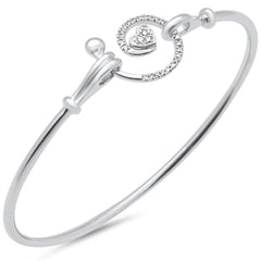 DIAMOND CLOSEOUT! .13ct G SI 14K White Gold Diamond Heart Spiral Hook Wrap Around Bangle Bracelet 7" Long