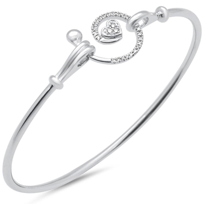 DIAMOND CLOSEOUT! .13ct G SI 14K White Gold Diamond Heart Spiral Hook Wrap Around Bangle Bracelet 7" Long