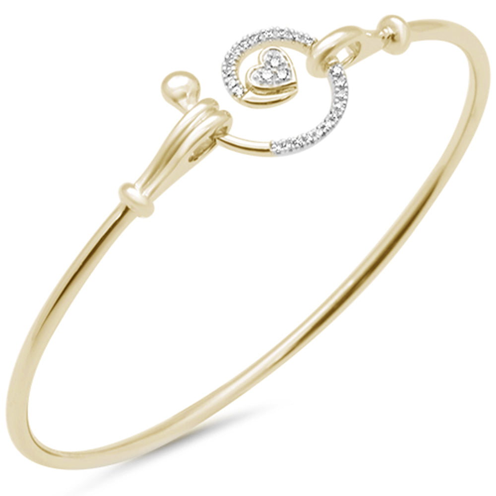 DIAMOND CLOSEOUT! .13ct G SI 14K Yellow Gold Diamond Heart Spiral Hook Wrap Around Bangle Bracelet 7" Long