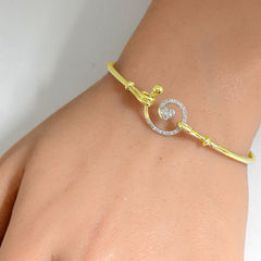 DIAMOND CLOSEOUT! .13ct G SI 14K Yellow Gold Diamond Heart Spiral Hook Wrap Around Bangle Bracelet 7" Long