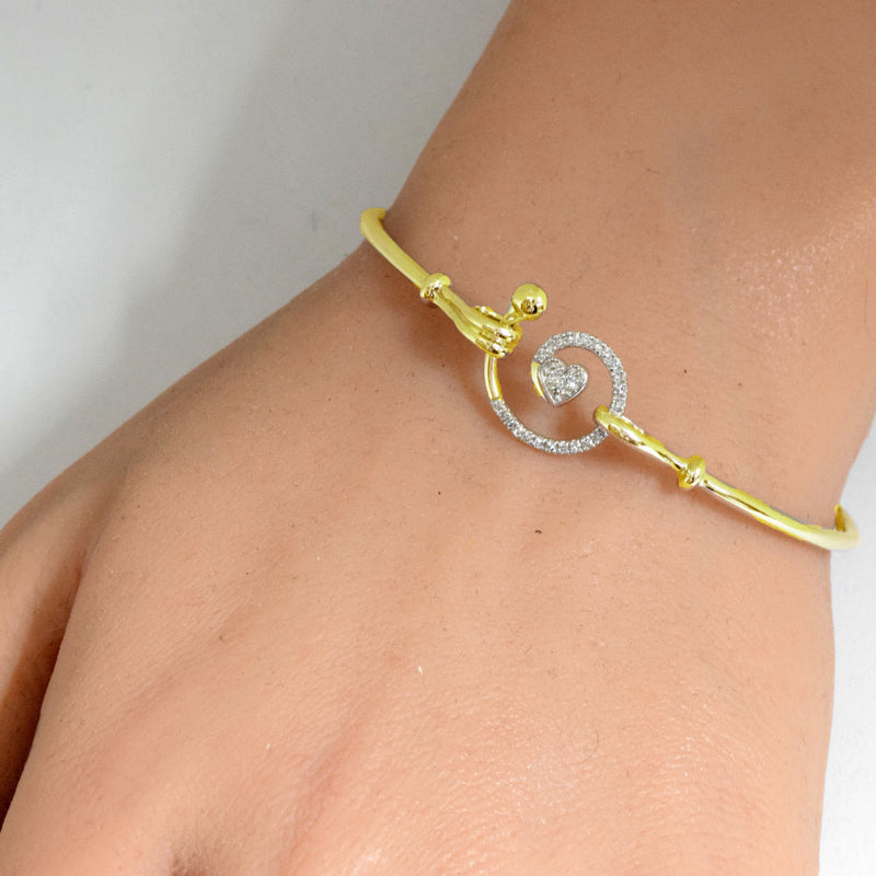 DIAMOND CLOSEOUT! .13ct G SI 14K Yellow Gold Diamond Heart Spiral Hook Wrap Around Bangle Bracelet 7" Long