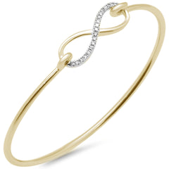 SPECIAL! .15ct G SI 14K Yellow Gold Diamond Infinity Hook Wrap Around Bangle Bracelet 7" Long