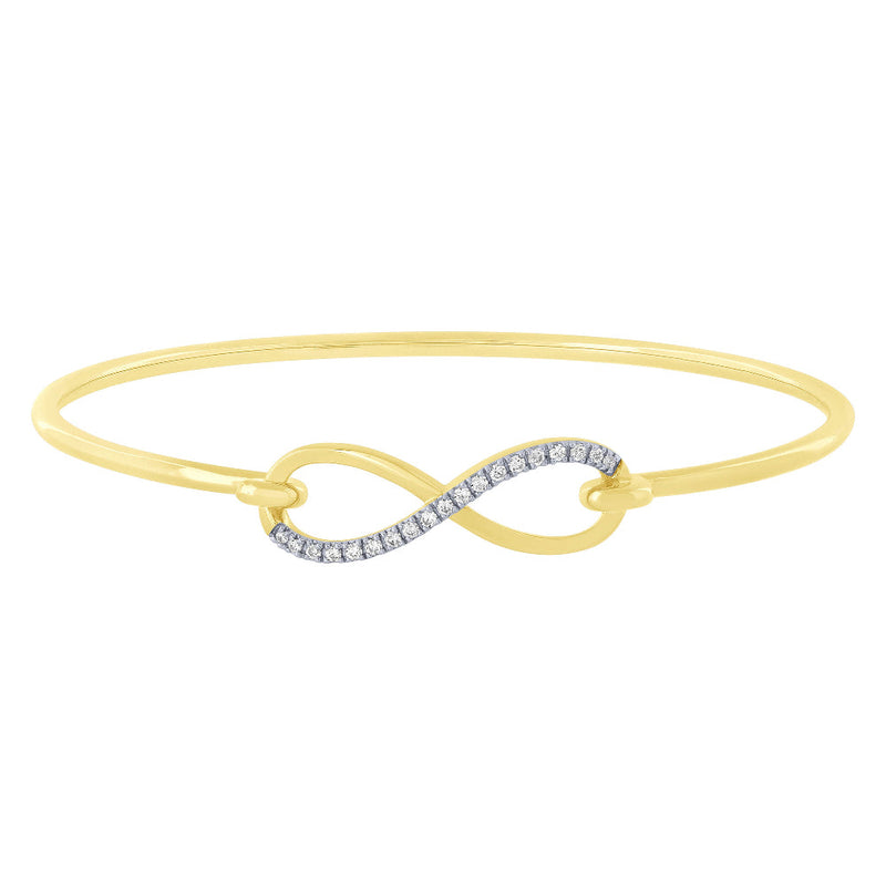 SPECIAL! .15ct G SI 14K Yellow Gold Diamond Infinity Hook Wrap Around Bangle Bracelet 7" Long