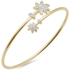 DIAMOND CLOSEOUT! .25ct G SI 14K Yellow Gold Diamond Wrap around Palm Tree Bangle Bracelet 7" Long