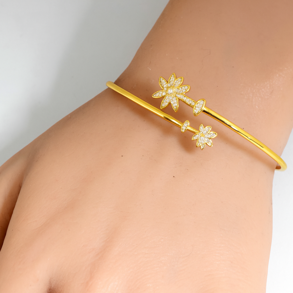 DIAMOND CLOSEOUT! .25ct G SI 14K Yellow Gold Diamond Wrap around Palm Tree Bangle Bracelet 7" Long