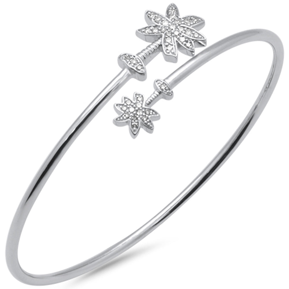 DIAMOND CLOSEOUT! .25ct G SI 14K White Gold Diamond Wrap around Palm Tree Bangle Bracelet 7" Long