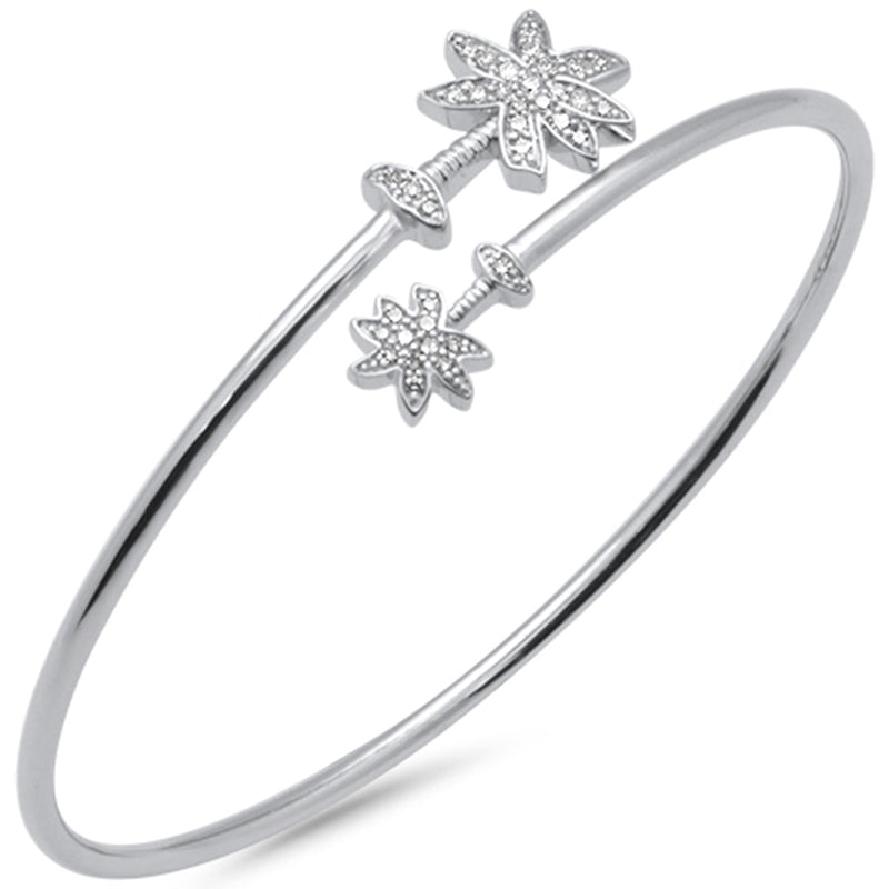 DIAMOND CLOSEOUT! .25ct G SI 14K White Gold Diamond Wrap around Palm Tree Bangle Bracelet 7" Long