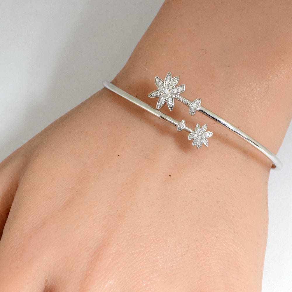 DIAMOND CLOSEOUT! .25ct G SI 14K White Gold Diamond Wrap around Palm Tree Bangle Bracelet 7" Long