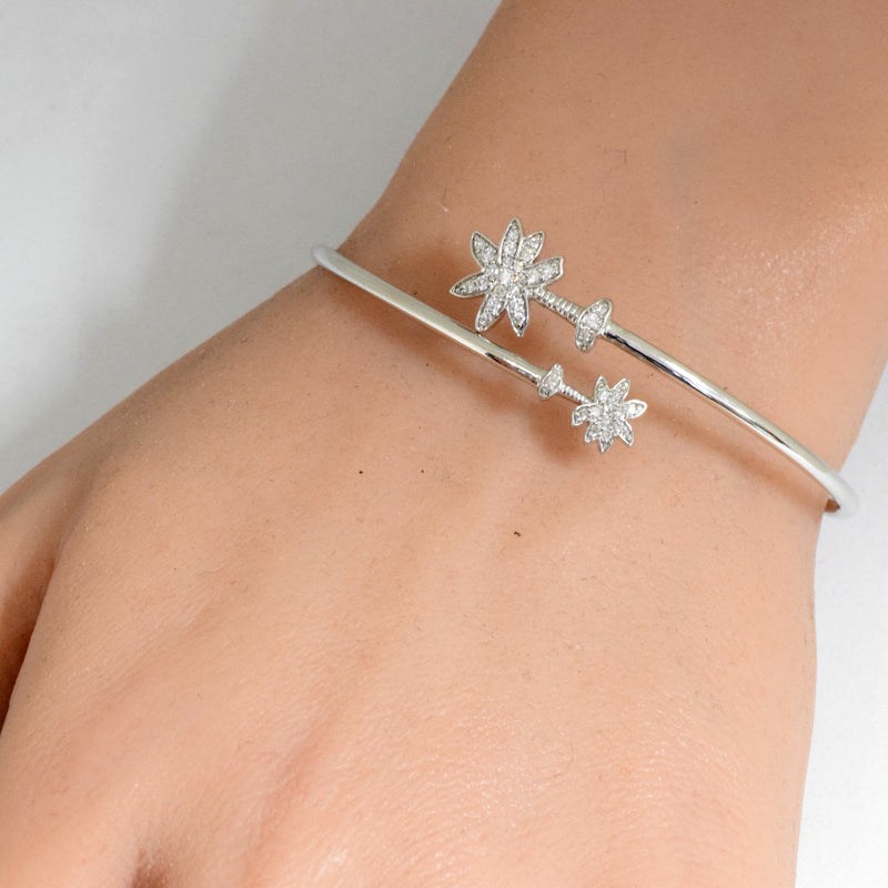 DIAMOND CLOSEOUT! .25ct G SI 14K White Gold Diamond Wrap around Palm Tree Bangle Bracelet 7" Long