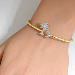 DIAMOND CLOSEOUT! .25ct G SI 14K Yellow Gold Diamond Wrap around Palm Tree & Moon Bracelet 7" Long
