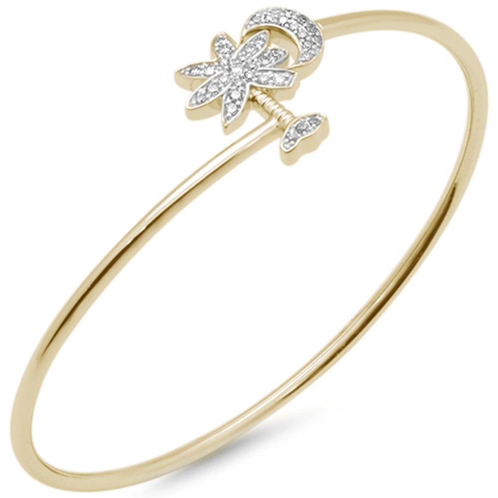 DIAMOND CLOSEOUT! .25ct G SI 14K Yellow Gold Diamond Wrap around Palm Tree & Moon Bracelet 7" Long