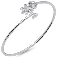 DIAMOND CLOSEOUT! .25ct G SI 14K White Gold Diamond Wrap around Palm Tree & Moon Bangle Bracelet 7" Long
