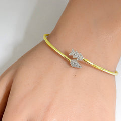 DIAMOND CLOSEOUT! .07ct G SI 14K Yellow Gold Diamond Arrow Wrap Around Bangle Bracelet 7" Long