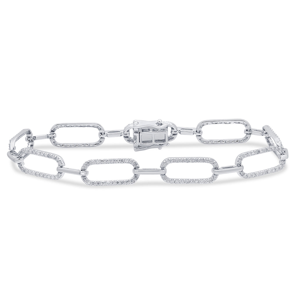 SPECIAL! 1.54ct G SI 14K White Gold Diamond Paperclip Style Bracelet 7" Long