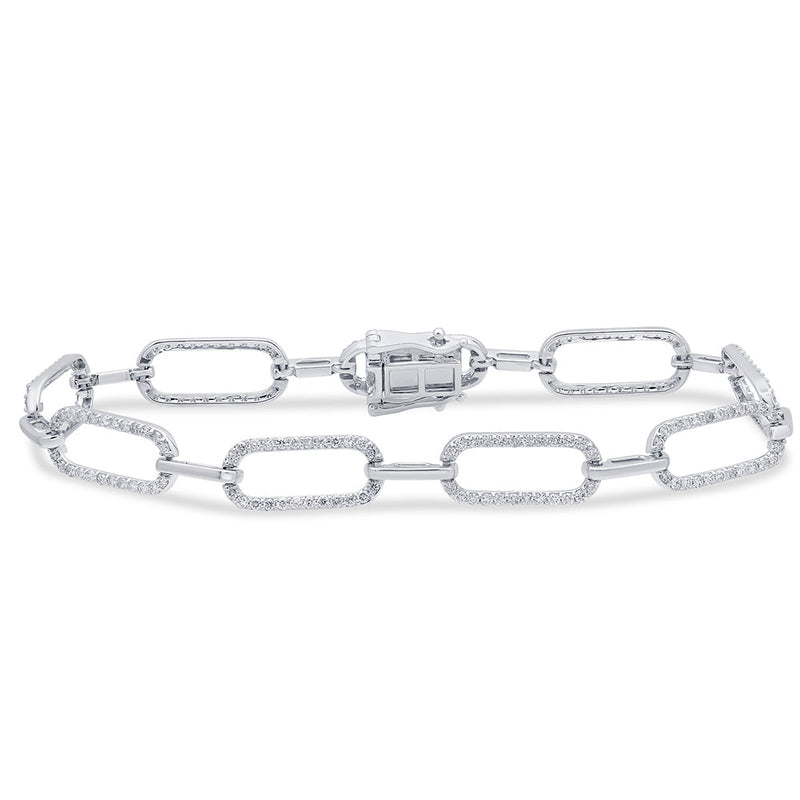 SPECIAL! 1.54ct G SI 14K White Gold Diamond Paperclip Style Bracelet 7" Long