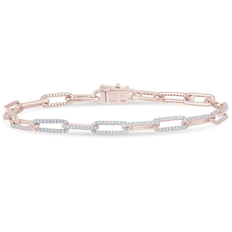 DIAMOND CLOSEOUT!  .82ct G SI 14K Rose Gold  Diamond Paperclip Bracelet