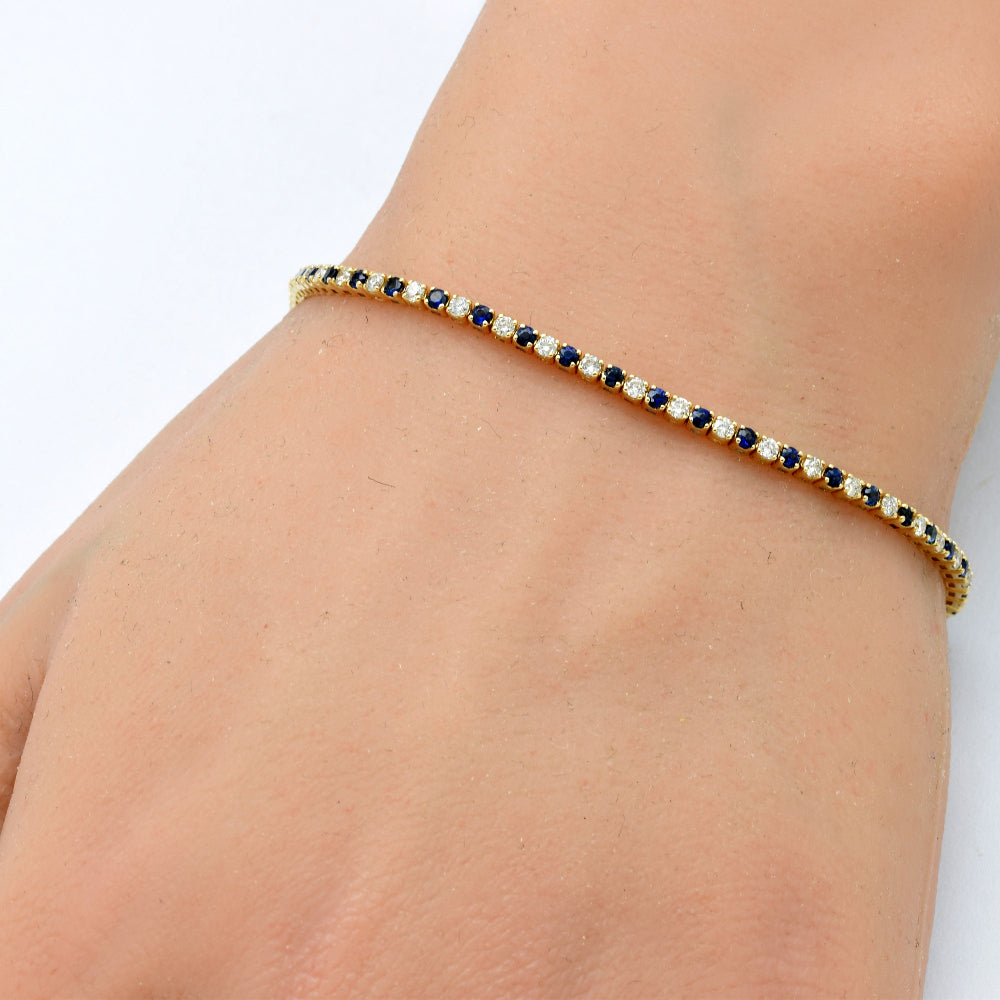 GEMSTONE CLOSEOUT ! 2.09ct G SI 14K Yellow Gold Blue Sapphire & Diamond Tennis Bracelet 7" Long