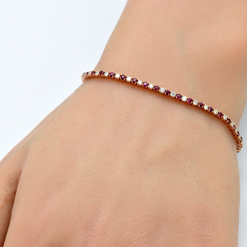 SPECIAL!2.02ct G SI 14K Yellow Gold Ruby Gemstone & Diamond Tennis Bracelet 7" Long
