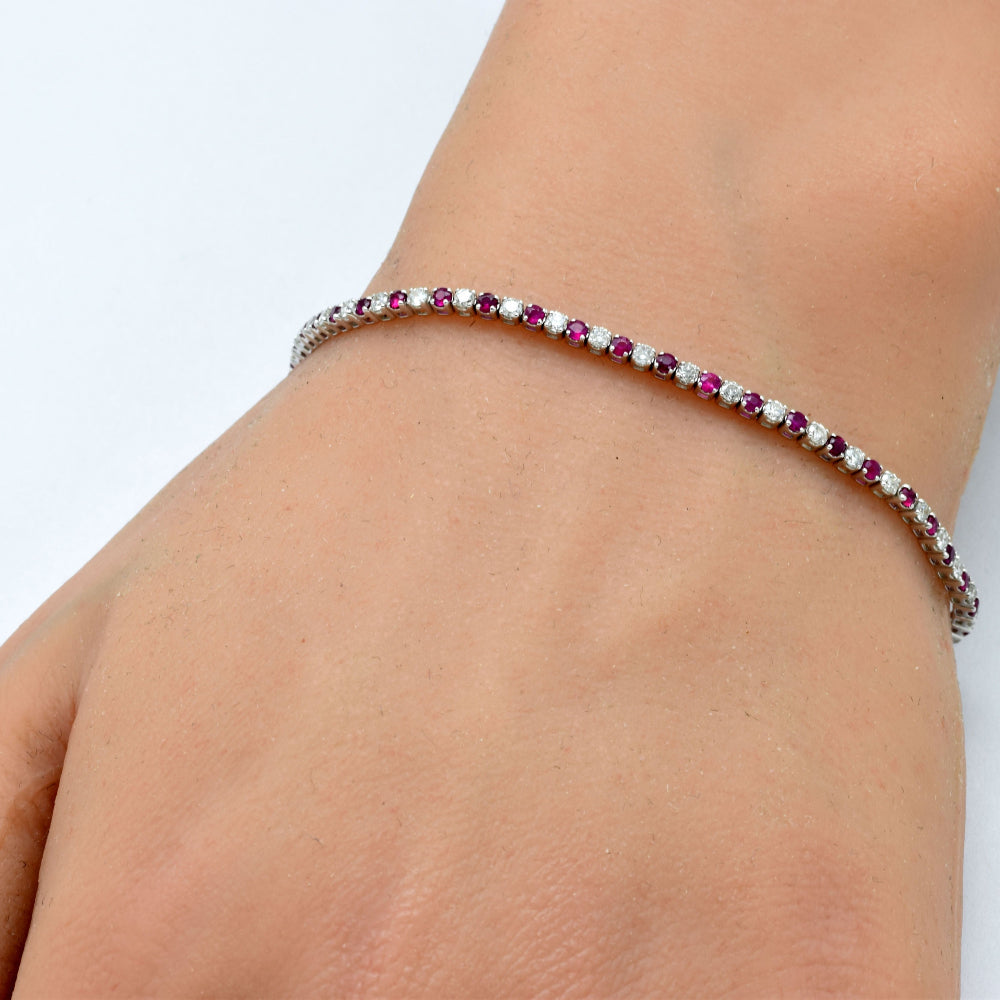 SPECIAL!2.21ct G SI 14K White Gold Ruby Gemstone & Diamond Tennis Bracelet 7" Long