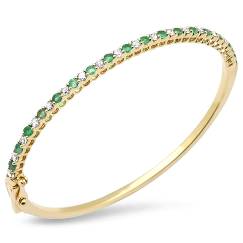 GEMSTONE CLOSEOUT!  1.83ct G SI 14K Yellow Gold Diamond Emerald Gemstone Bangle Bracelet