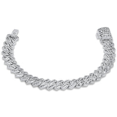 SPECIAL! 9MM 3.75ct G SI 14K White Gold Round & Baguette Diamond Cuban Bracelet 8" Long