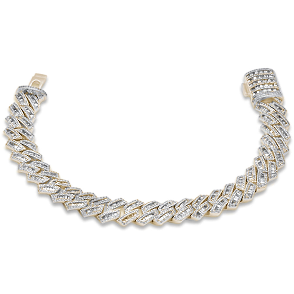 SPECIAL!  7MM 2.92ct G SI 14K Yellow Gold Round & Baguette Diamond Cuban Bracelet 8.5" Long