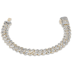 SPECIAL! 9MM 4.35ct G SI 14K Yellow Gold Round & Baguette Diamond Cuban Bracelet 8" Long