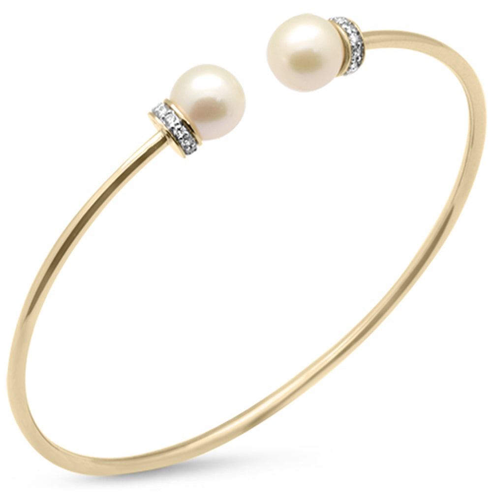 SPECIAL! .24ct G SI 14K Yellow Gold Diamond Pearl & Diamond Bangle Bracelet