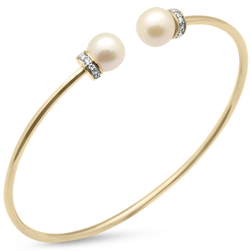 SPECIAL! .24ct G SI 14K Yellow Gold Diamond Pearl & Diamond Bangle Bracelet