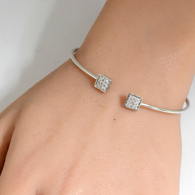 DIAMOND CLOSEOUT! .29ct G SI 14K White Gold Diamond Square Open Bangle Bracelet