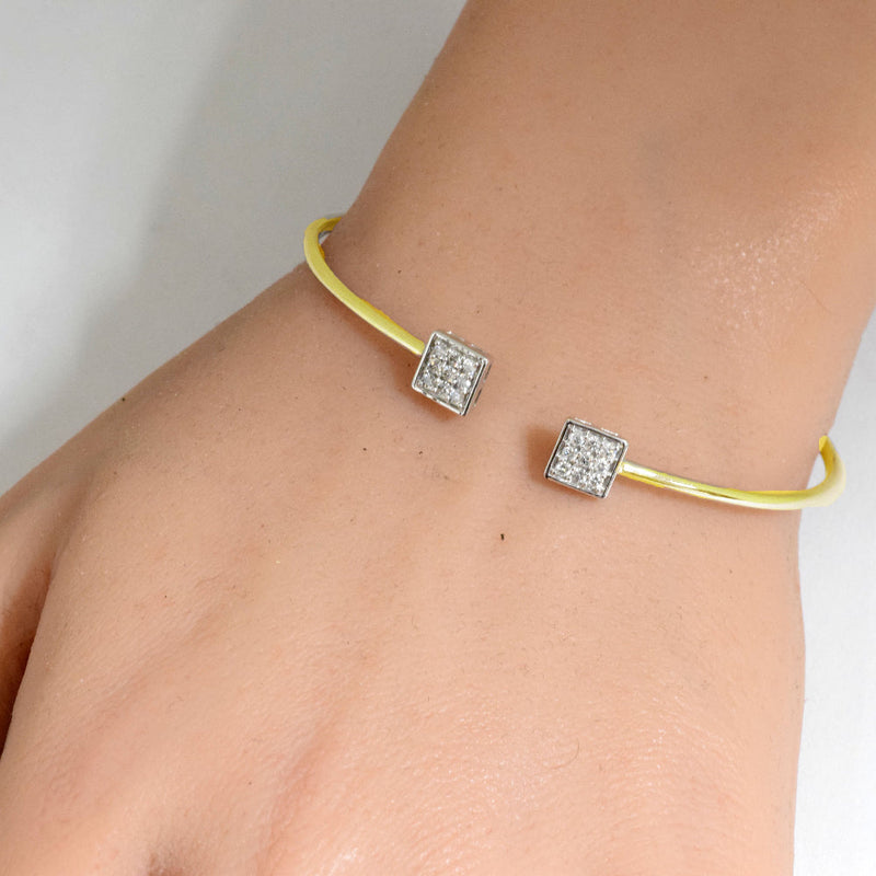 DIAMOND CLOSEOUT! .28ct G SI 14K Yellow Gold Diamond Square Open Bangle Bracelet