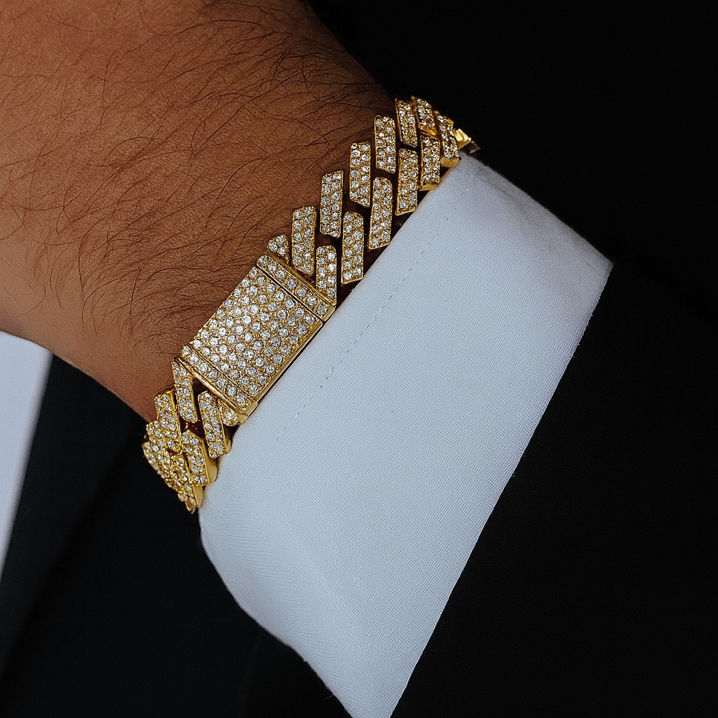 DIAMOND  CLOSEOUT! 18MM 16.07ct G SI 14K Yellow Gold Diamond Square Cuban Bracelet 8"