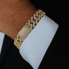 DIAMOND  CLOSEOUT! 18MM 16.07ct G SI 14K Yellow Gold Diamond Square Cuban Bracelet 8"