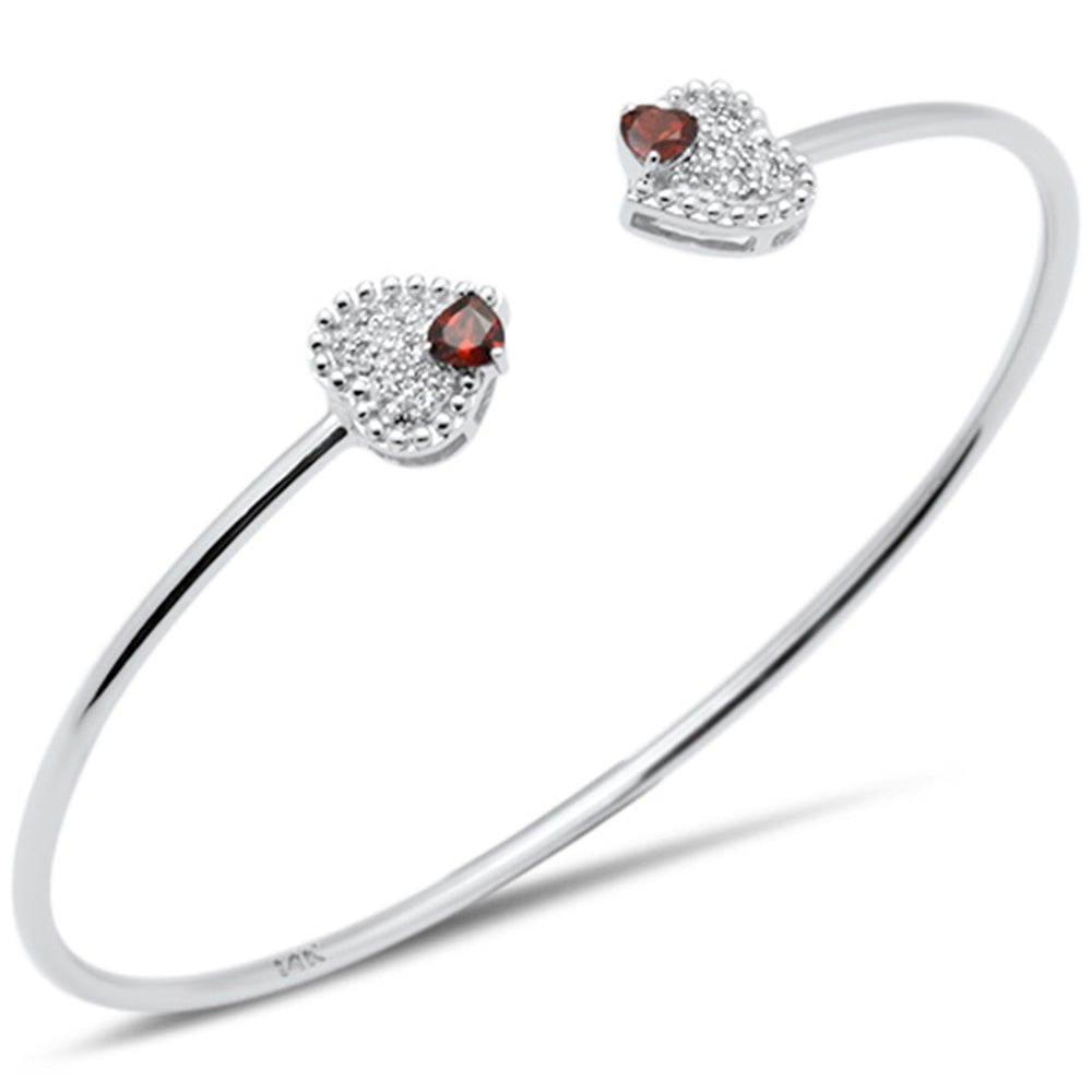 DIAMOND CLOSEOUT!  .68ct G SI 14K White Gold Garnet & Diamond Heart Shaped Open Bangle Bracelet