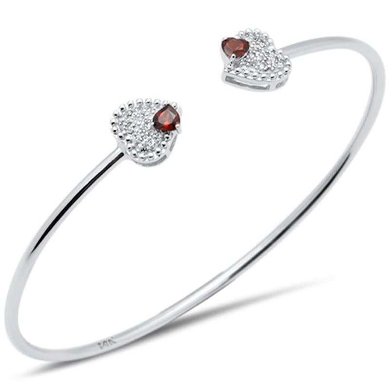 DIAMOND CLOSEOUT!  .68ct G SI 14K White Gold Garnet & Diamond Heart Shaped Open Bangle Bracelet