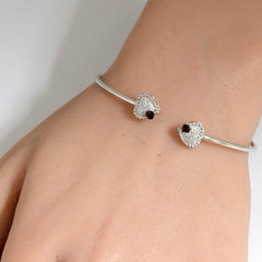 DIAMOND CLOSEOUT!  .68ct G SI 14K White Gold Garnet & Diamond Heart Shaped Open Bangle Bracelet