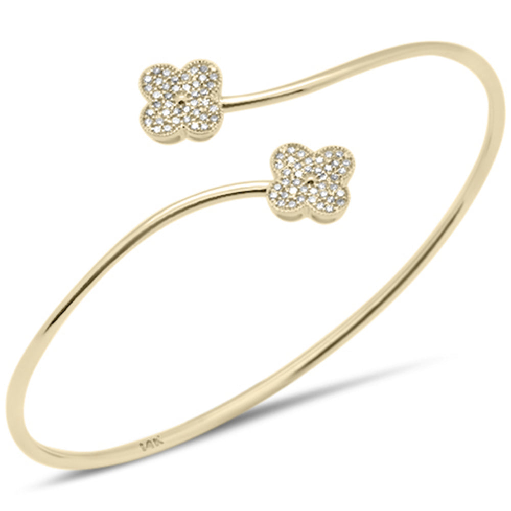 SPECIAL! .28ct G SI 14K Yellow Gold Diamond Flower Open Bangle Bracelet
