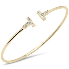 SPECIAL! .09ct G SI 14K Yellow Gold Diamond Open T Bangle Bracelet