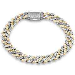 SPECIAL! 9mm 3.74ct G SI 14K Yellow & White Gold Diamond Round & Baguette Round Cuban Bracelet 8"