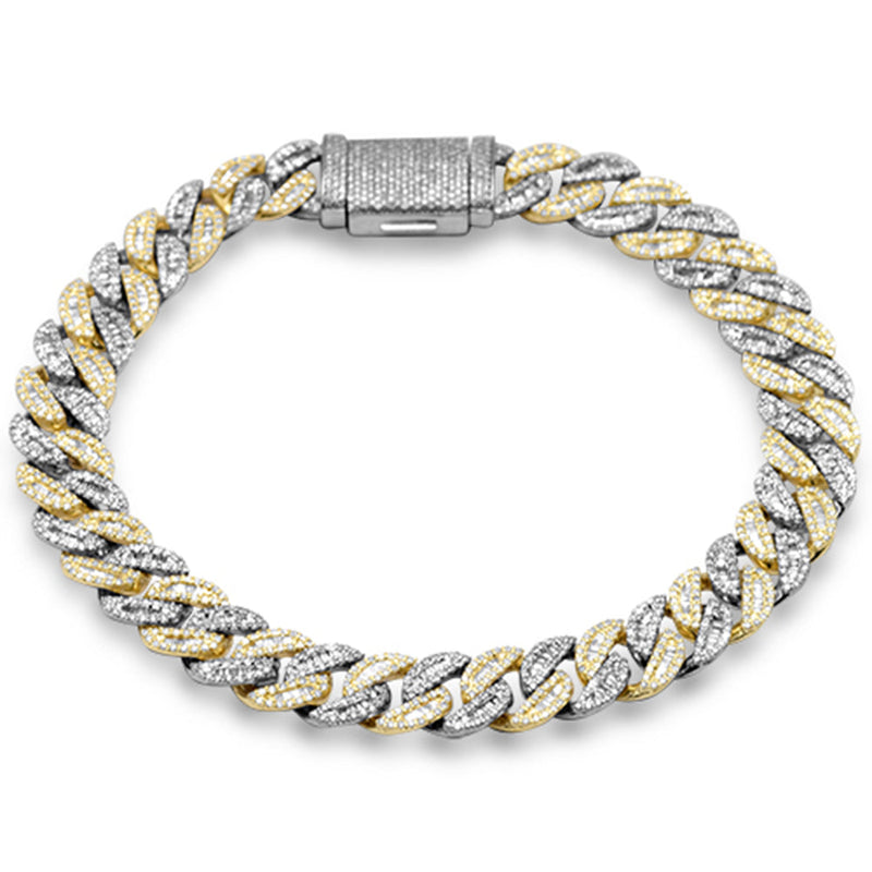 SPECIAL! 9mm 3.74ct G SI 14K Yellow & White Gold Diamond Round & Baguette Round Cuban Bracelet 8"