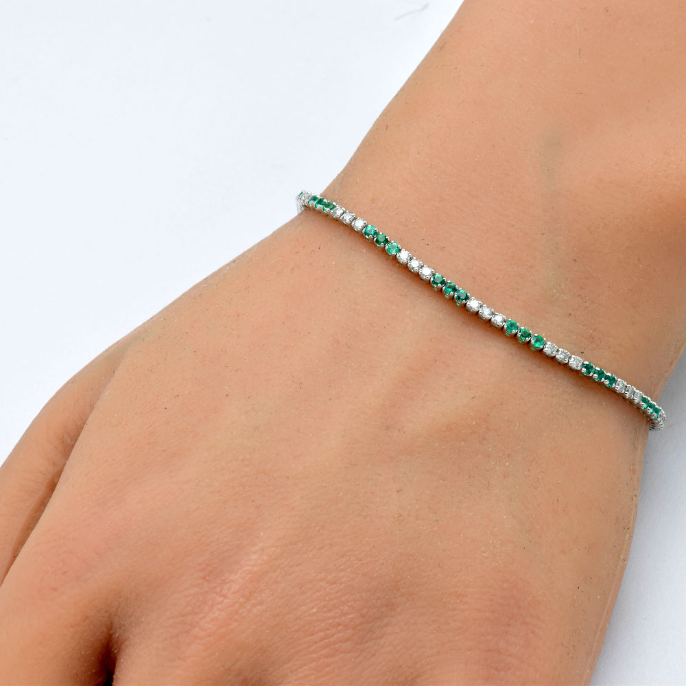 SPECIAL! 1.76ct G SI 14K White Gold Diamonds & Emerald Gemstone Bracelet 7" Long