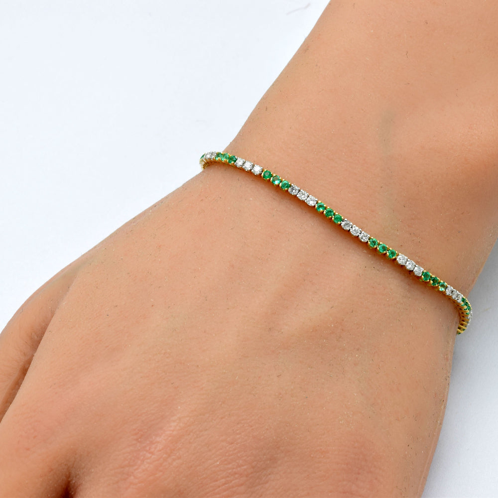 SPECIAL! 1.76ct G SI 14K Yellow Gold Emerald & Diamond Tennis Bracelet 7" Long