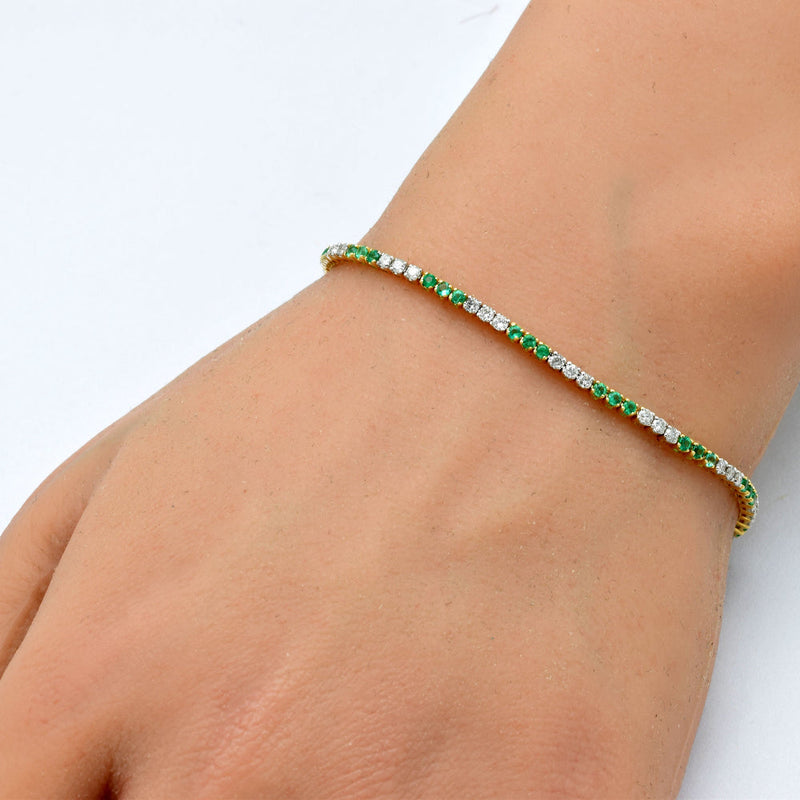 SPECIAL! 1.76ct G SI 14K Yellow Gold Emerald & Diamond Tennis Bracelet 7" Long